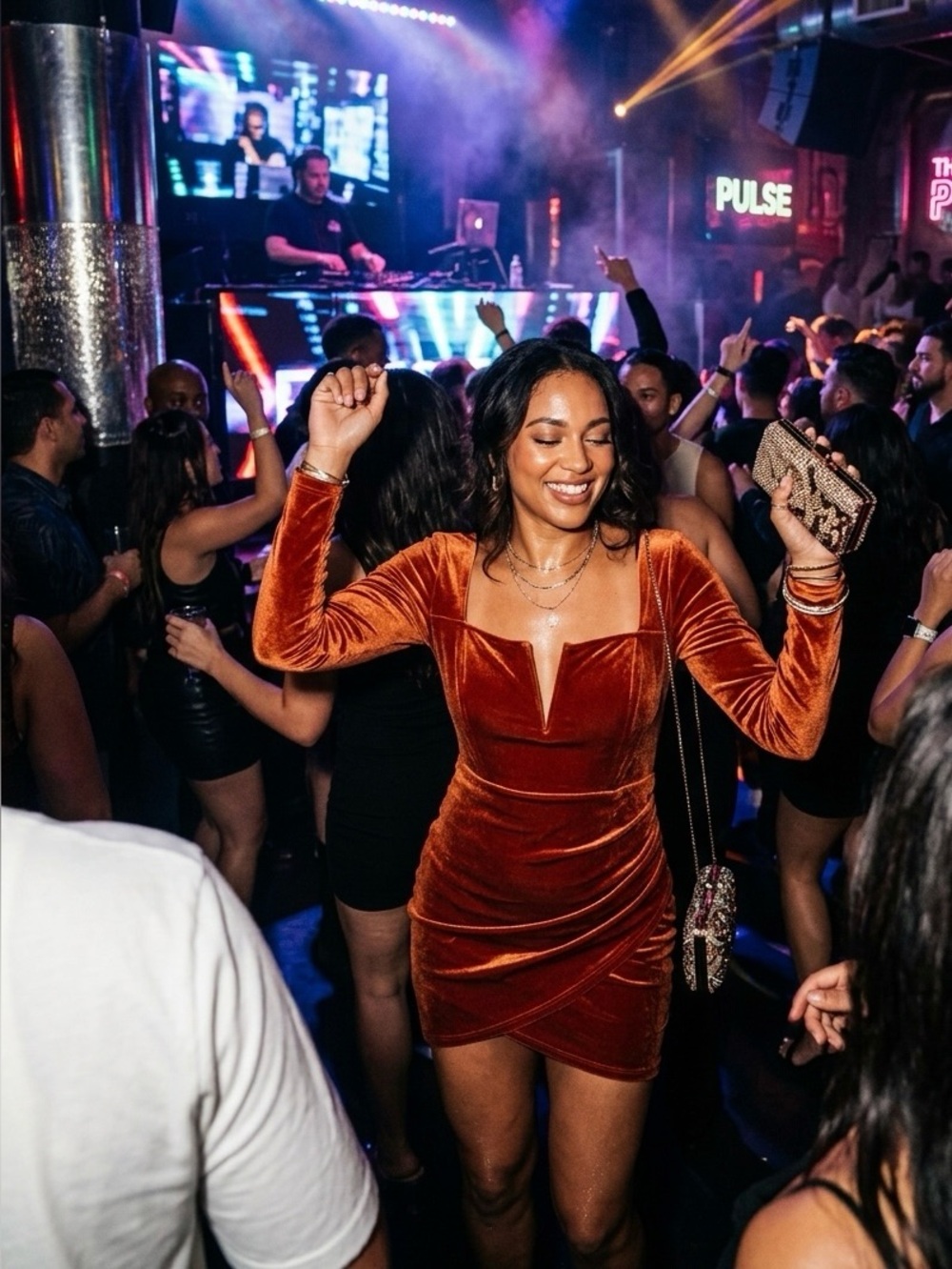 Forever 21 Rust Velvet Long-Sleeve Ruched Mini Dress